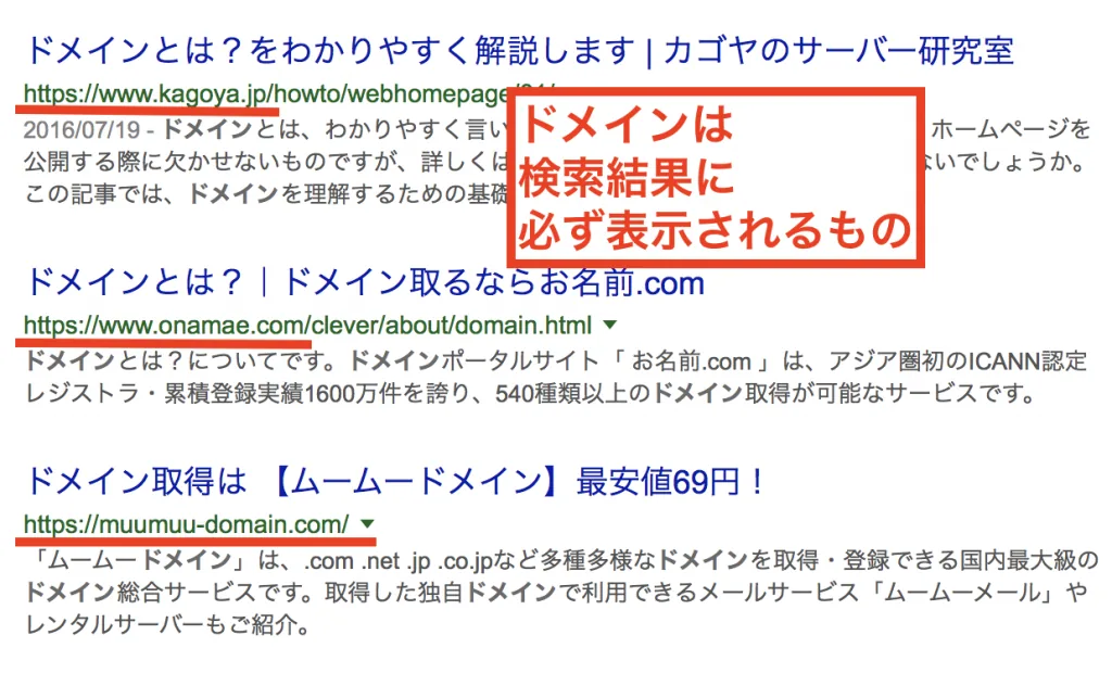 ドメインは検索結果に必ず表示されます